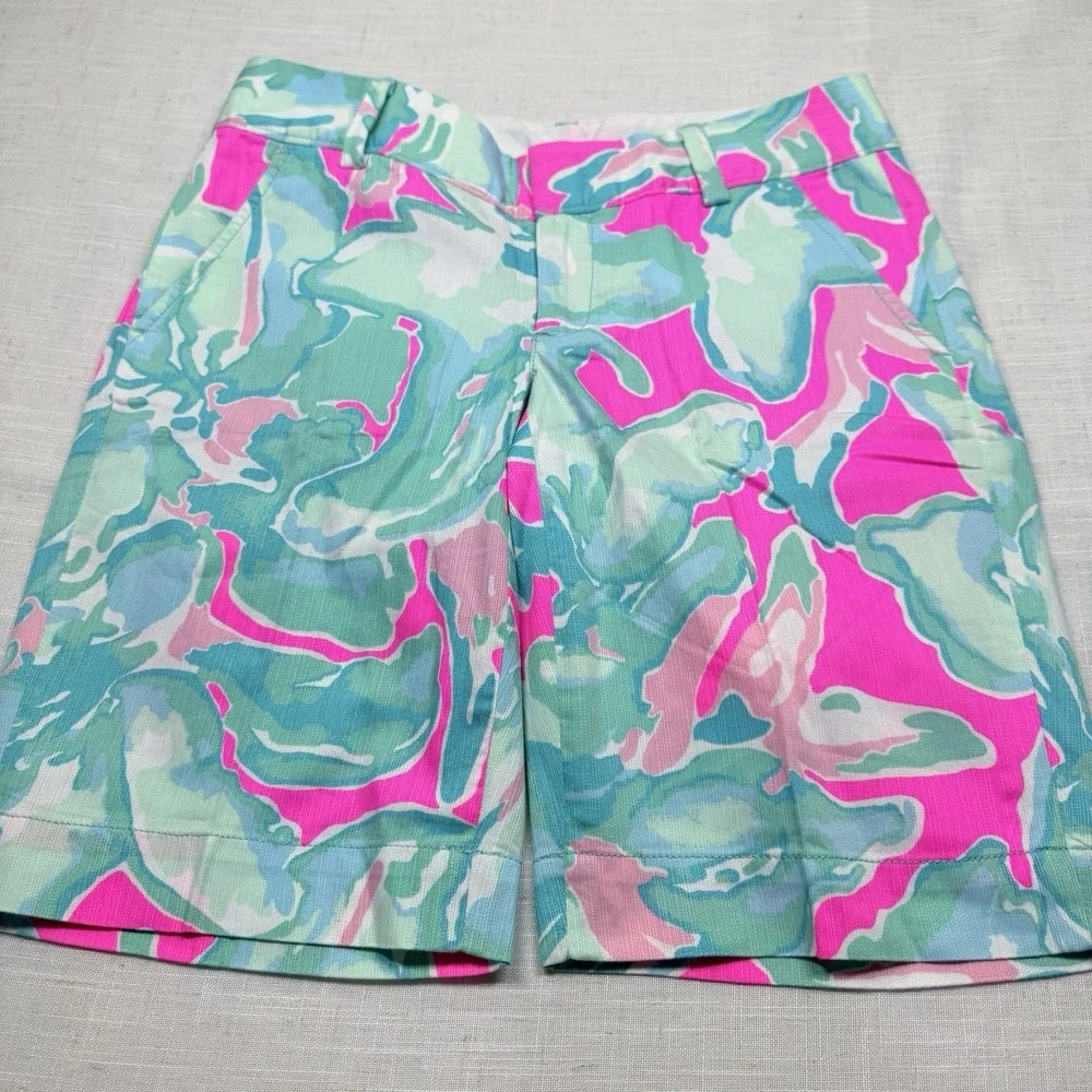 Lilly Pulitzer The Chipper‎ Short Women Size 00 Pink Teal Bermuda Shorts 19987